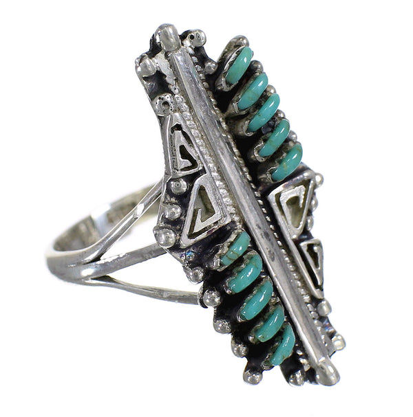 Southwestern Turquoise Needlepoint Sterling Silver Ring Size 8-1/2 YX78658