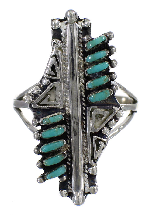 Southwestern Turquoise Needlepoint Sterling Silver Ring Size 8-1/2 YX78658