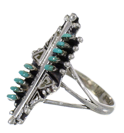 Southwestern Turquoise Needlepoint Sterling Silver Ring Size 8-1/2 YX78658