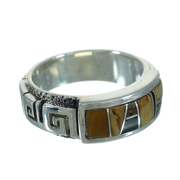 Multicolor Inlay And Sterling Silver Southwestern Water Wave Ring Size 6 YX75315