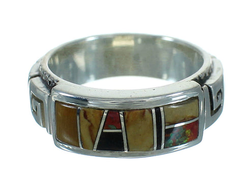 Multicolor Inlay And Sterling Silver Southwest Water Wave Ring Size 5-3/4 YX75313