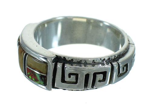 Multicolor Inlay And Sterling Silver Southwestern Water Wave Ring Size 6 YX75315