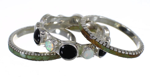 Sterling Silver Southwestern Multicolor Stackable Ring Set Size 6-1/2 QX76209