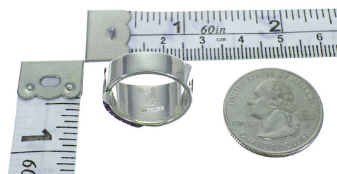 Silver Southwest Magenta Turquoise Water Water Ring Size 7-3/4 QX81606