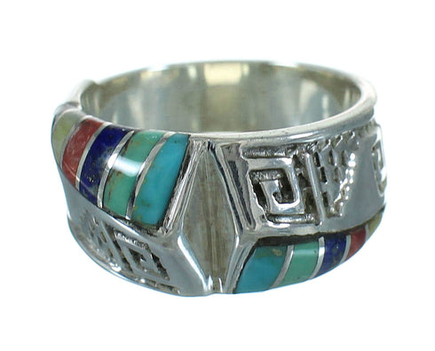 Multicolor Genuine Sterling Silver Southwestern Water Wave Ring Size 5-3/4 QX81638
