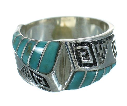 Turquoise Sterling Silver Southwest Water Wave Ring Size 6-1/4 QX81653