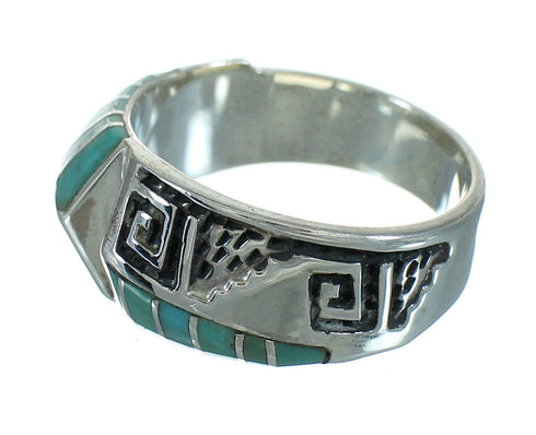 Silver Southwestern Turquoise Water Wave Ring Size 6-3/4 QX81671