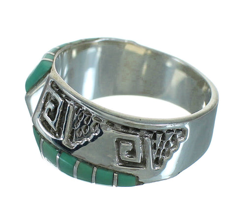 Southwest Genuine Sterling Silver Turquoise Water Wave Ring Size 5 QX81689
