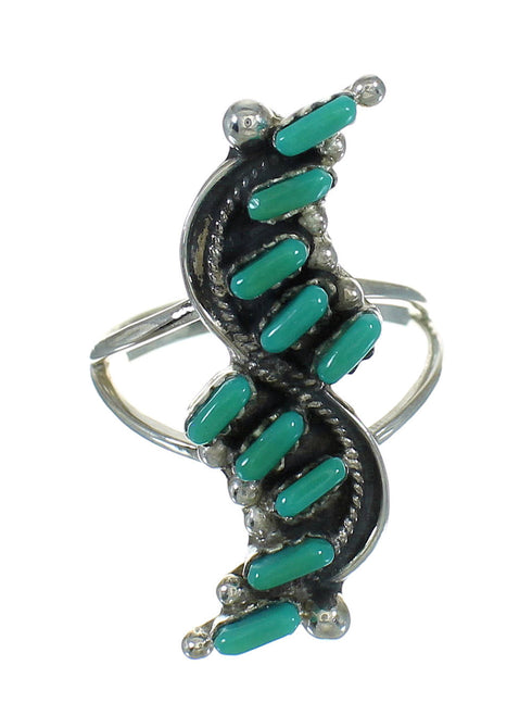 Sterling Silver And Turquoise Needlepoint Southwestern Ring Size 4-1/4 YX76424