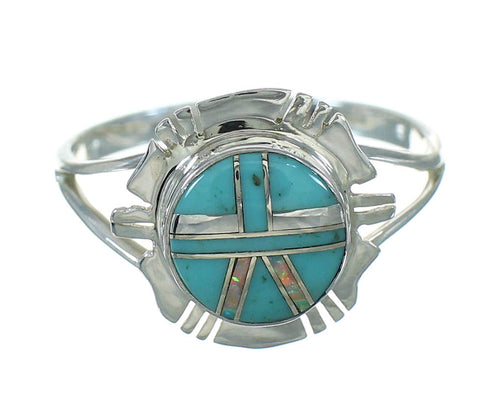 Southwestern Sterling Silver Opal Turquoise Ring Size 8-1/4 YX71222