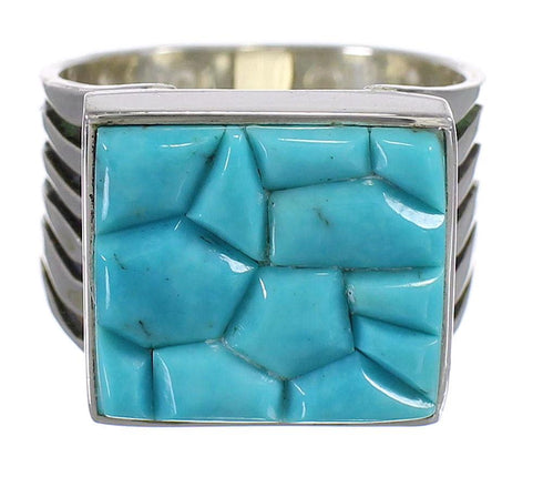 Turquoise Inlay And Sterling Silver Southwest Ring Size 4-3/4 YX68732