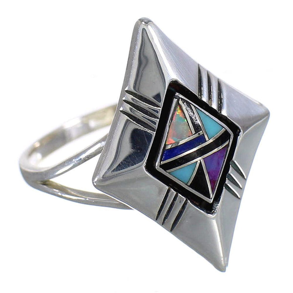 Multicolor Inlay Southwest Sterling Silver Ring Size 8 WX79907