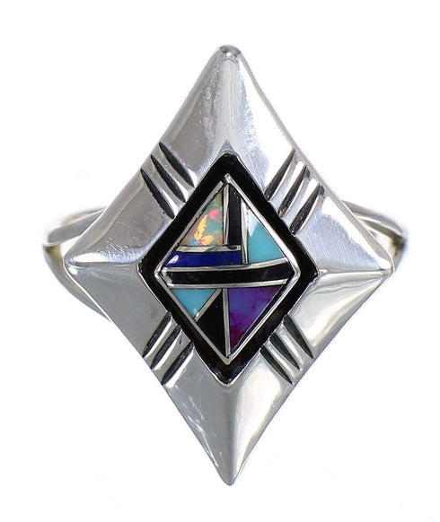 Sterling Silver Southwestern Multicolor Inlay Ring Size 7-3/4 WX79905