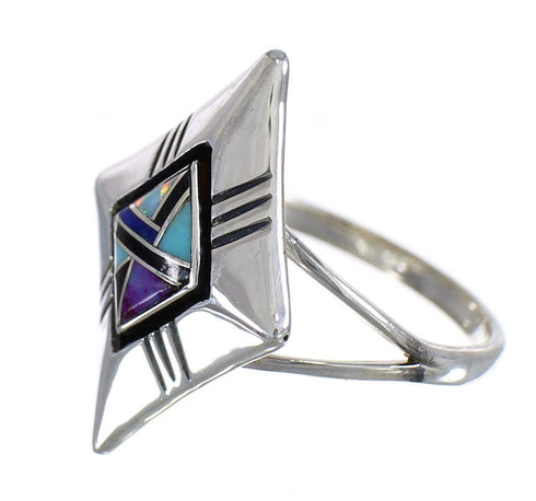 Sterling Silver Southwestern Multicolor Inlay Ring Size 7-3/4 WX79905
