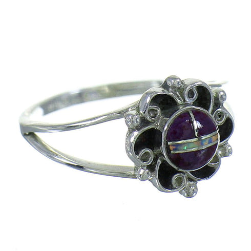 Southwestern Opal Magenta Turquoise Silver Ring Size 6-1/2 YX82224