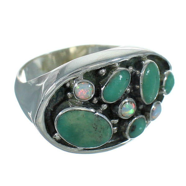 Authentic Sterling Silver Opal And Turquoise Southwestern Ring Size 7-3/4 YX68904