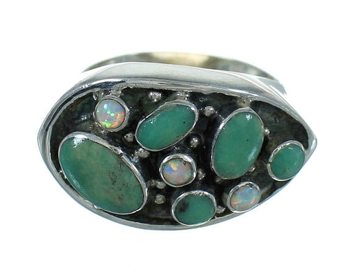 Authentic Sterling Silver Opal And Turquoise Southwestern Ring Size 7-3/4 YX68904