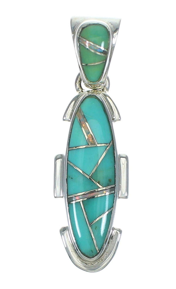 Genuine Sterling Silver Turquoise And Opal Southwest Slide Pendant YX68212