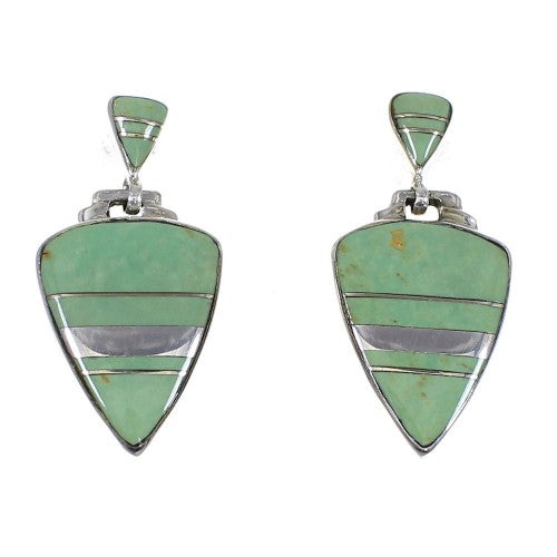 Turquoise Inlay And Sterling Silver Post Dangle Earrings