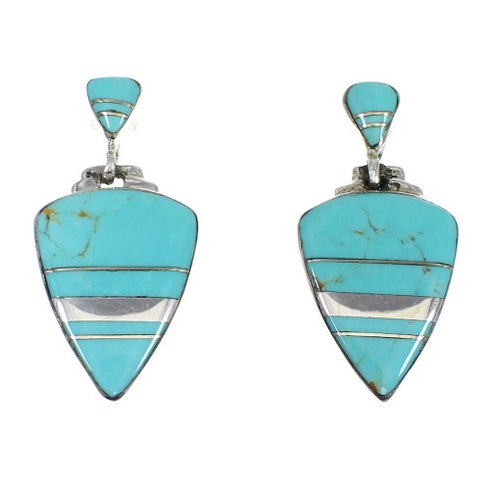 Turquoise Inlay And Sterling Silver Post Dangle Earrings
