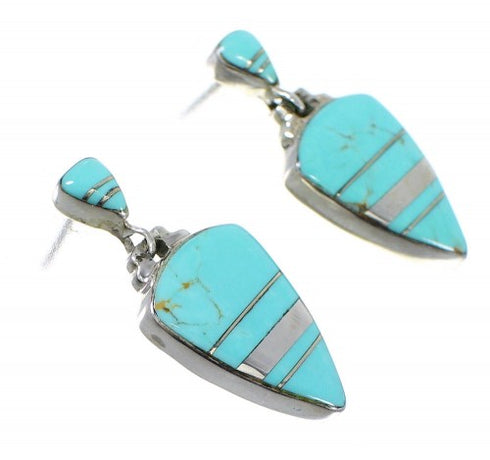 Turquoise Inlay And Sterling Silver Post Dangle Earrings