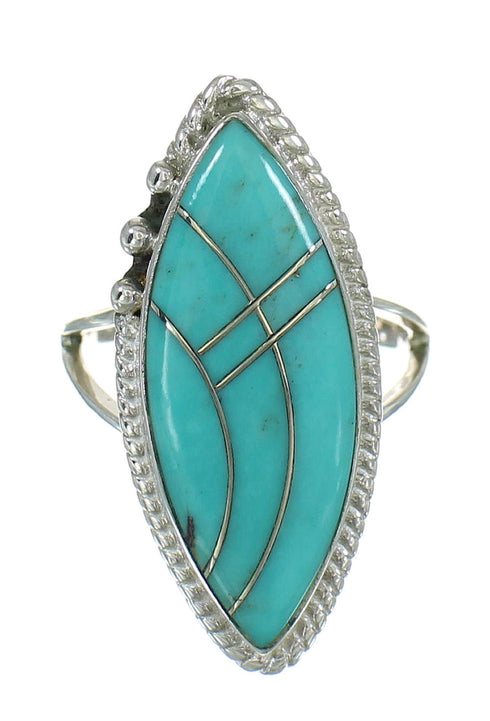 Sterling Silver And Turquoise Inlay Southwest Ring Size 6-3/4 WX79715