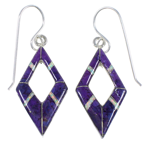 Magenta Turquoise And Opal Silver Southwest Hook Dangle Earrings WX70874