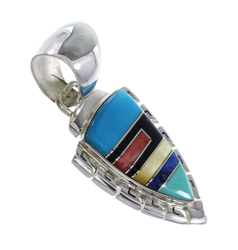 Southwestern Multicolor Inlay Arrowhead And Waterwave Silver Pendant AX94567