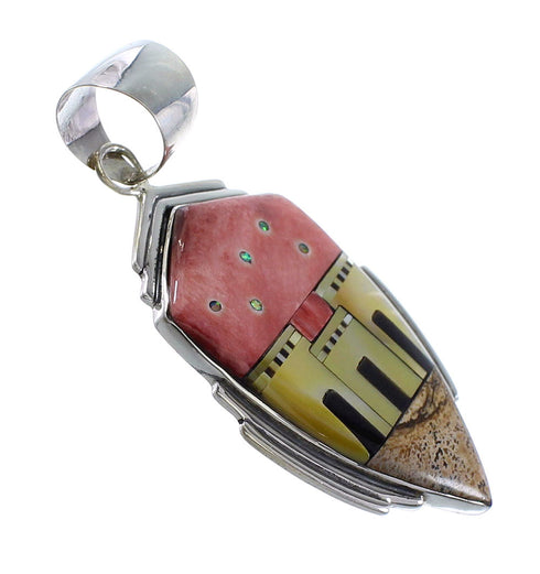 Multicolor Sterling Silver Native American Pueblo Village Design Southwest Pendant RX94541