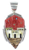 Multicolor Inlay And Sterling Silver Native American Pueblo Village Design Pendant RX94543