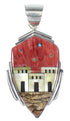 Multicolor Inlay And Sterling Silver Native American Pueblo Village Design Pendant RX94543