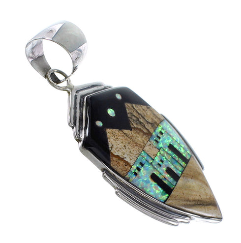 Multicolor Sterling Silver Native American Pueblo Village Design Pendant RX94549