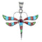 Southwest Genuine Sterling Silver Multicolor Inlay Dragonfly Pendant RX94575