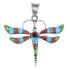 Southwest Genuine Sterling Silver Multicolor Inlay Dragonfly Pendant RX94575