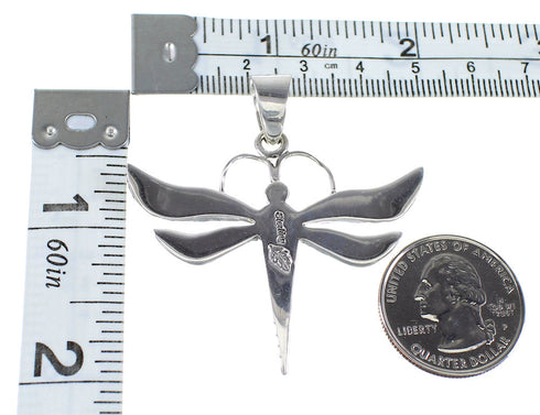 Southwest Genuine Sterling Silver Multicolor Inlay Dragonfly Pendant RX94575