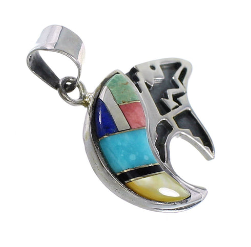 Multicolor Inlay Southwestern Jewelry Silver Bear Arrow Pendant RX94665
