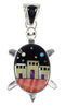 Genuine Sterling Silver Native American Village Or Pueblo Design Multicolor Turtle Pendant RX94776
