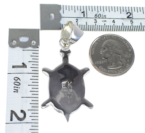 Genuine Sterling Silver Native American Village Or Pueblo Design Multicolor Turtle Pendant RX94776