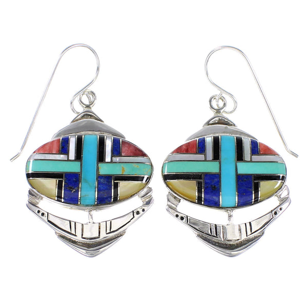 Authentic Sterling Silver Multicolor Southwestern Hook Dangle Earrings YX94627