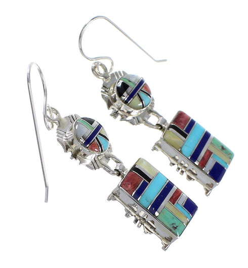 Multicolor And Sterling Silver Southwest Hook Dangle Earrings YX94689