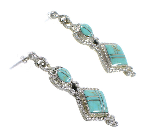 Turquoise Inlay Silver Southwest Post Dangle Earrings AX94593