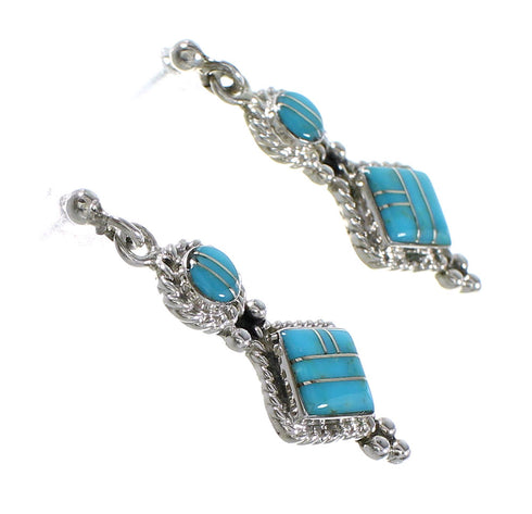 Turquoise Inlay Sterling Silver Southwest Post Dangle Earrings AX94594