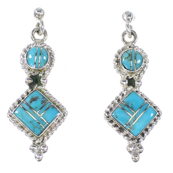 Turquoise Genuine Sterling Silver Southwestern Post Dangle Earrings AX94598