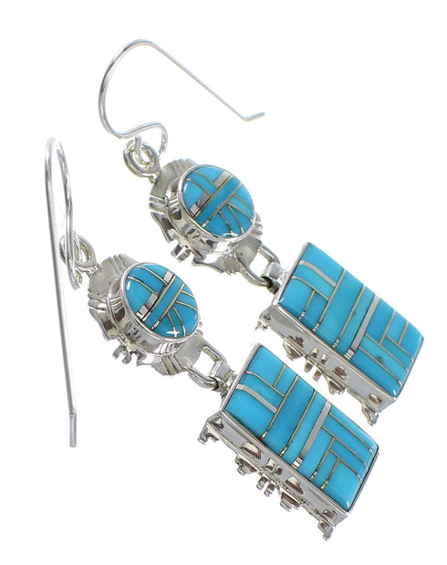 Silver Southwestern Turquoise Inlay Hook Dangle Earrings AX94636