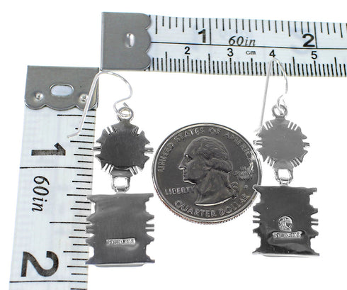 Silver Southwestern Turquoise Inlay Hook Dangle Earrings AX94636