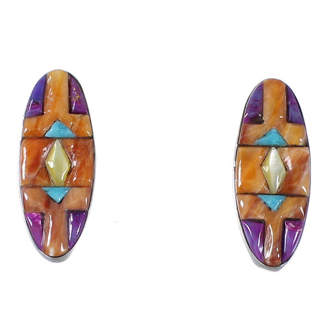 Southwestern Sterling Silver Multicolor Post Earrings AX94716