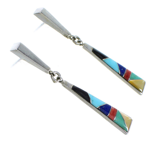 Sterling Silver Multicolor Inlay Post Dangle Earrings RX95086