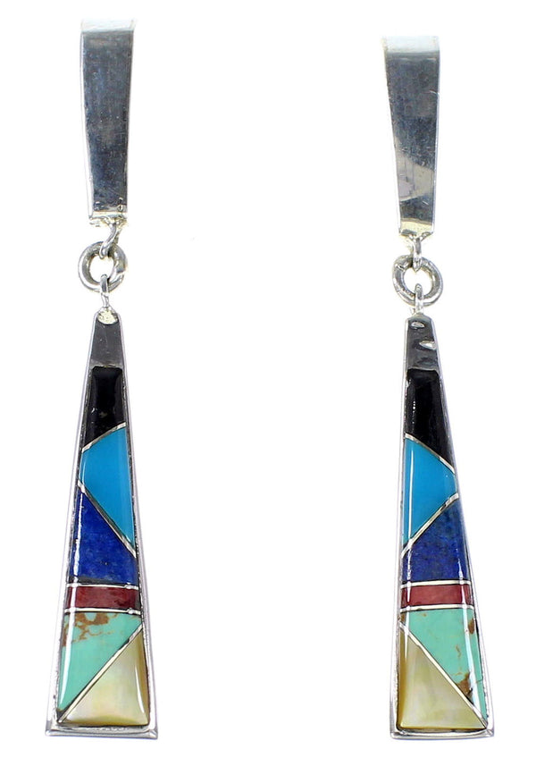 Southwest Sterling Silver Multicolor Post Dangle Earrings RX95090