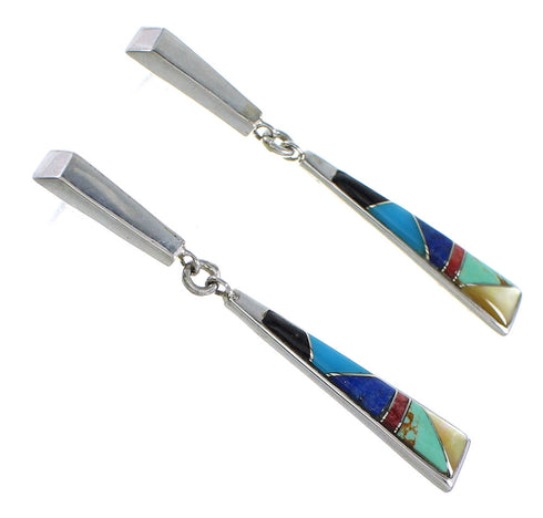 Southwest Sterling Silver Multicolor Post Dangle Earrings RX95090