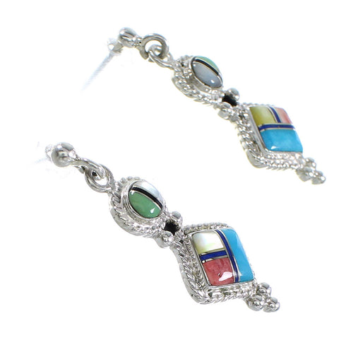 Sterling Silver Multicolor Inlay Southwest Jewelry Post Dangle Earrings RX95094